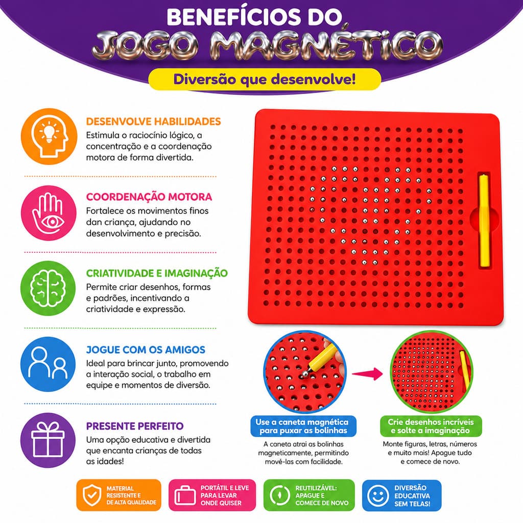 Lousa Magnética de Bolinhas Educativa Infantil com Caneta Magnética – Aprender Brincando!