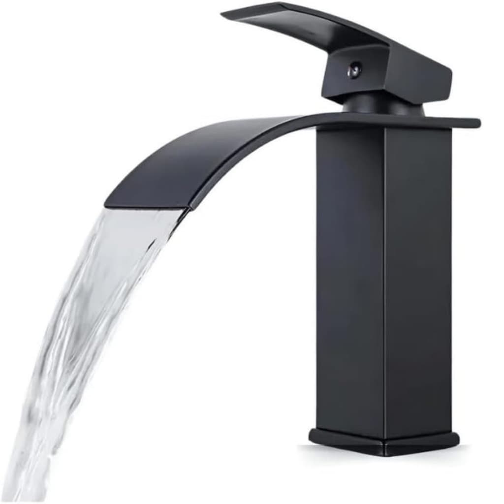 Torneira Monocomando Lavatório Preta Fosca Bico Cascata Design Moderno - BM-F1385