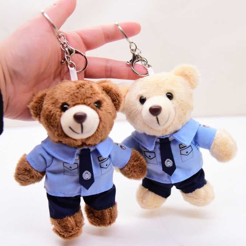 Urso da polícia brinquedo de pelúcia boneca pingente chaveiro uniforme urso vestir urso de pelúcia jóias ornamentos