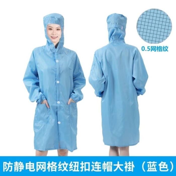 Envio em 24 horas = Casaco com capuz com botão de grade antiestático azul Fábrica eletrônica Foxconn Workshop Roupa de t