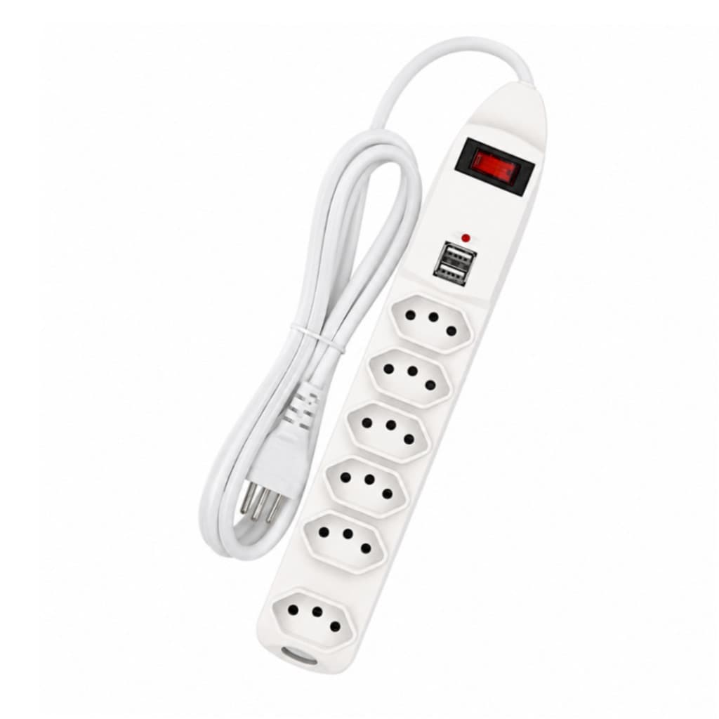 Filtro de Linha com 06 Tomadas e 02 USB Bivolt de 5 Metros