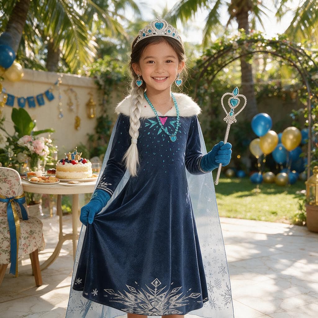 Conjunto De 9 Peças De Vestido De Princesa De Veludo Estético Gelado 2026 , Capa De Gola Peluda E Com Estampa De Neve ,