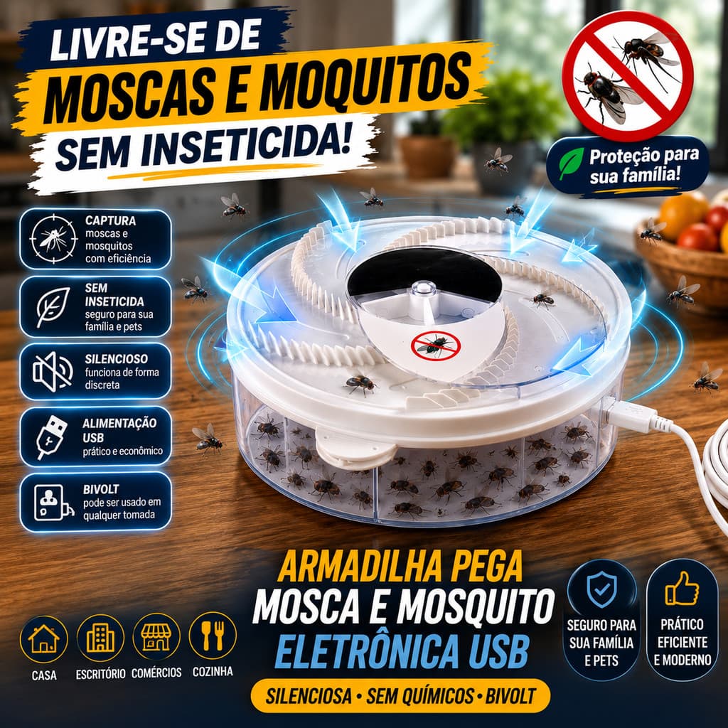 Armadilha Pega Mosca E Mosquito Eletrônica USB Silenciosa Sem Químicos Bivolt Eficiente