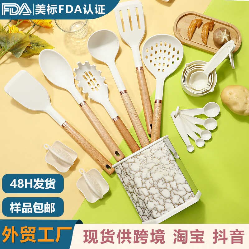 Espátula de silicone colher de sopa conjunto de 19 peças espátula de silicone em ouro rosa panela antiaderente espátula