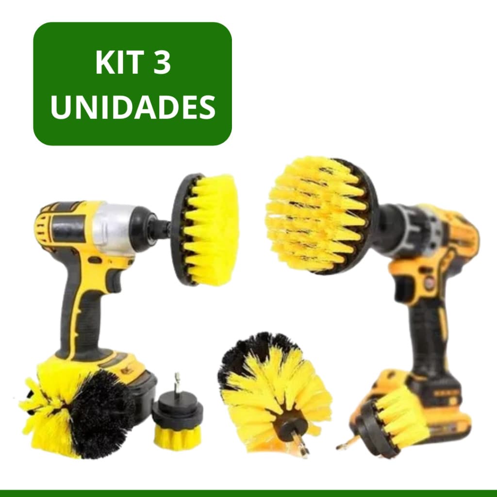 JOGO KIT ESCOVAS ROTATIVAS 3 PEÇAS NYLON SNEL HOME SN41 LIMPEZA PESADA FURADEIRA PARA AZULEJO COZINHA BANHEIRO CARRO