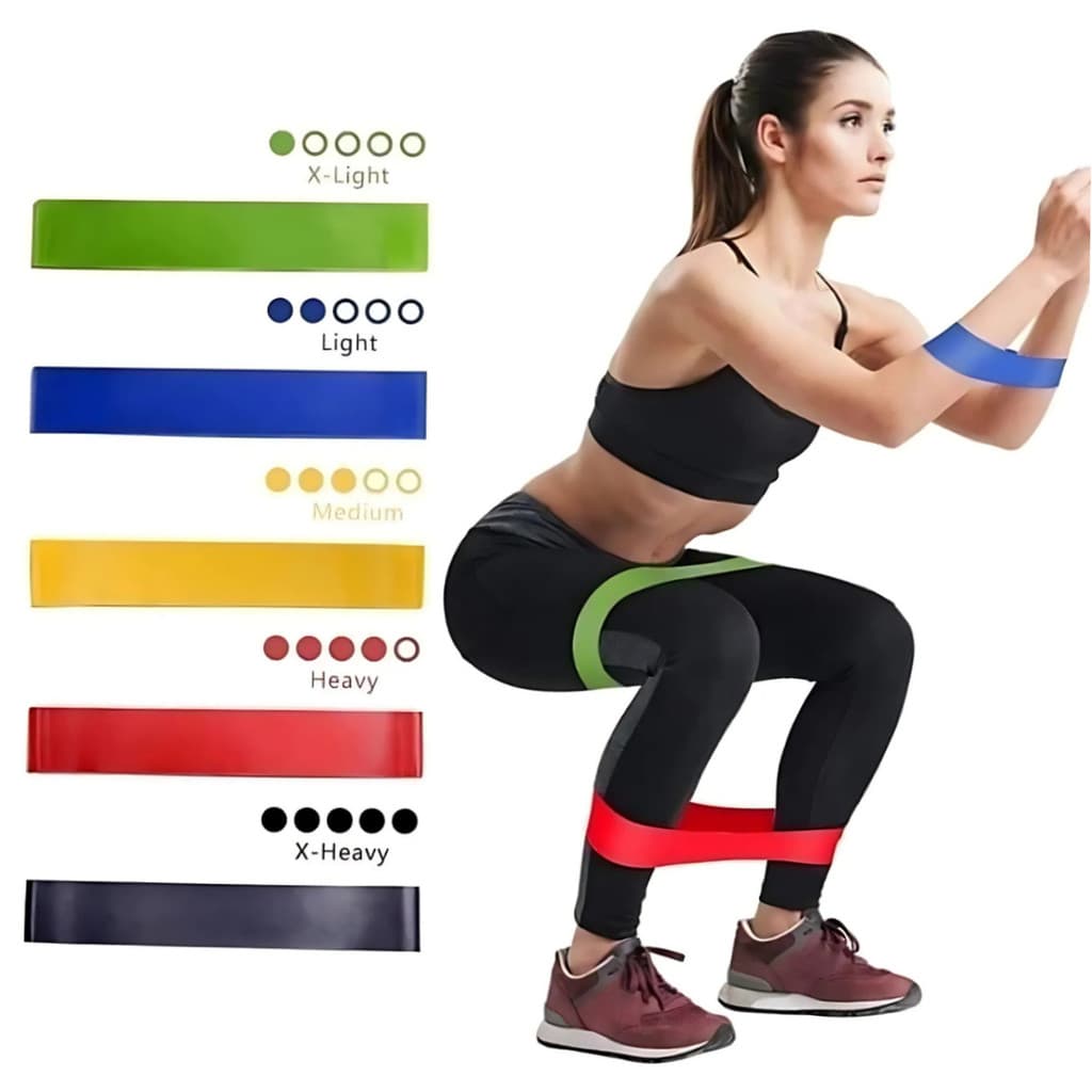 Conjunto 5 Faixas Elásticas Mini Band – Treino em Casa, Funcional e Fisioterapia
