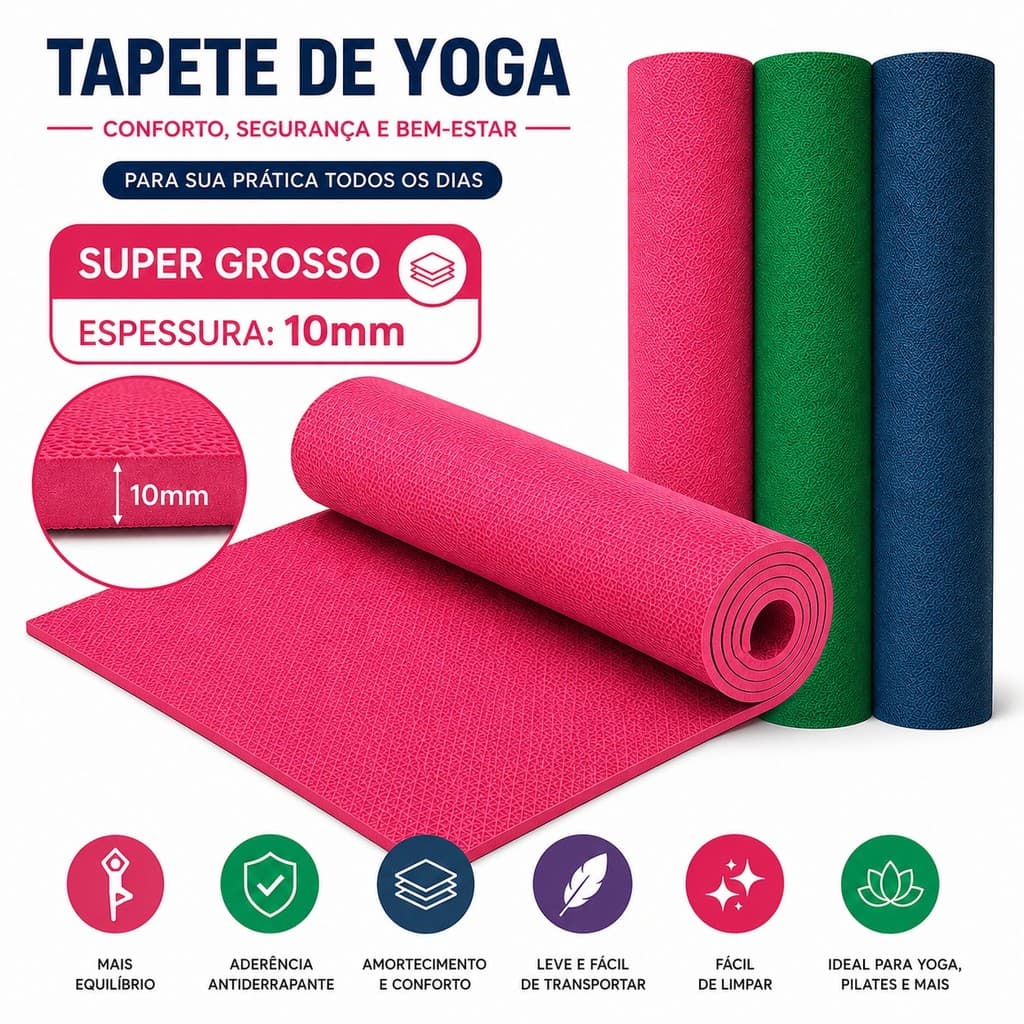 Tapete de Yoga Profissional Antiderrapante para Treinos