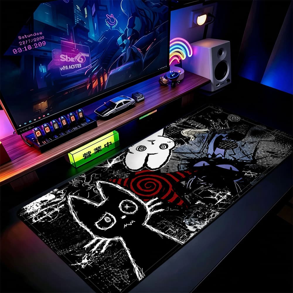 Grande Jogo Mouse Pad Antiderrapante 80X30 CM Impressões Personalizadas Mousepad Costurado Borda Doodle Gato Bonito Pret