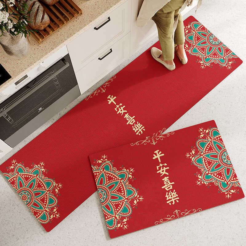 Ano novo vermelho diatomáceas lama tapete absorver água óleo absorvente cozinha tapete doméstico resistente à sujeira An