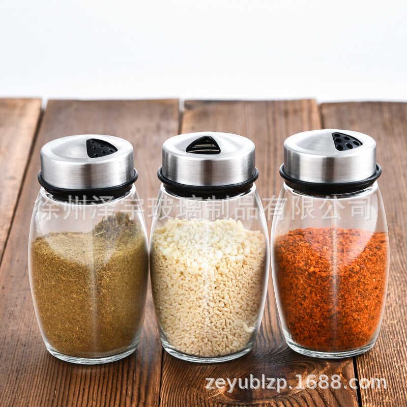 Suprimentos de cozinha garrafa de tempero rotativa caixa de tempero de vidro garrafa de tempero de aço inoxidável 6 pçs