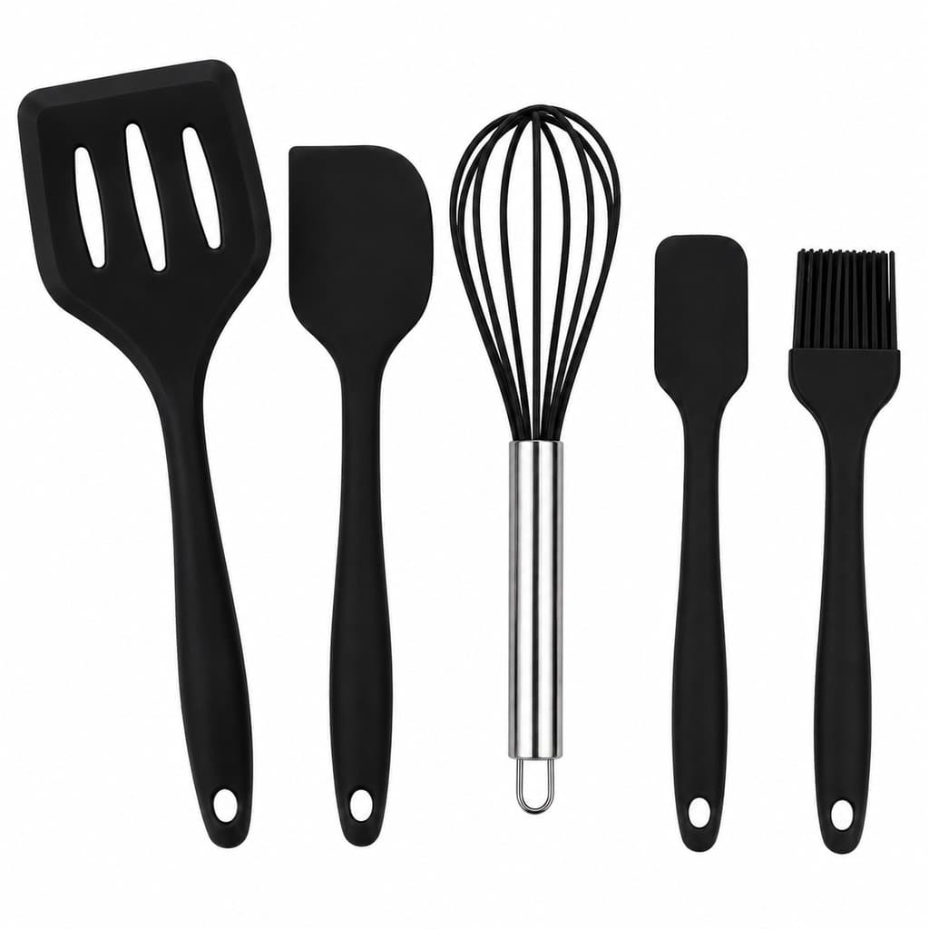 Jogo de Utensílios de Cozinha em Silicone – 5 Peças (PRETO)