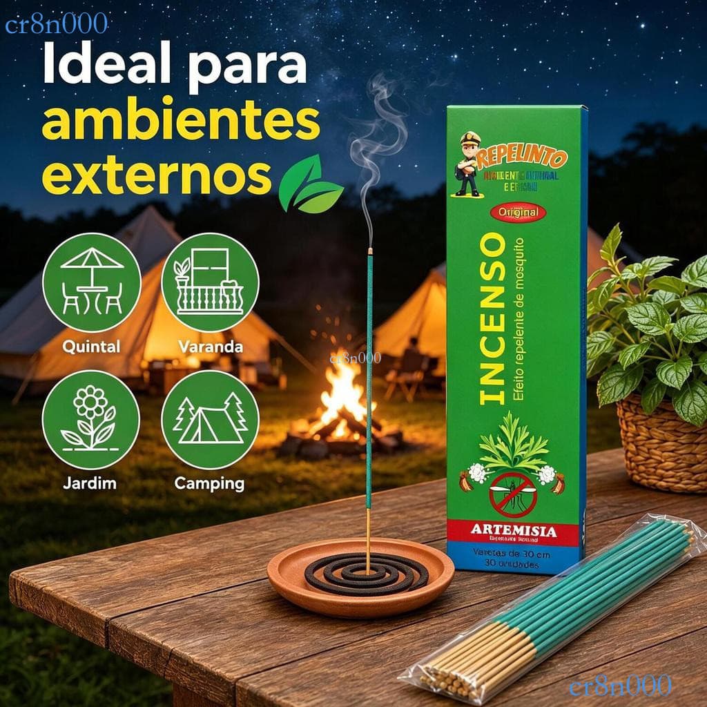 Incenso de Artemísia Repelente de Mosquitos 30 Varetas 30cm, Ideal para Quintal, Varanda e Jardim ✨cr8n000