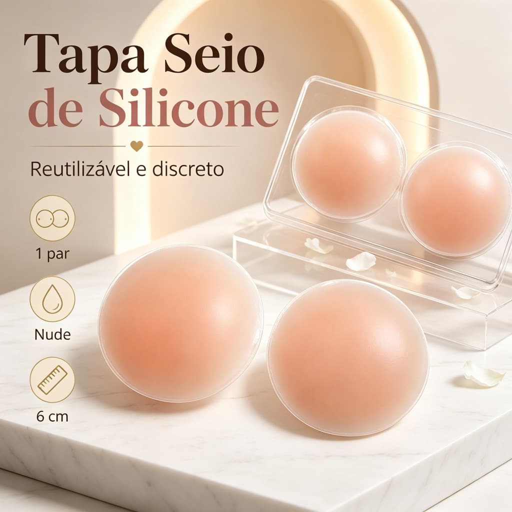 Tapa Seio Invisível Silicone Nude – 1 Par Redondo Reutilizável para Decote e Vestido