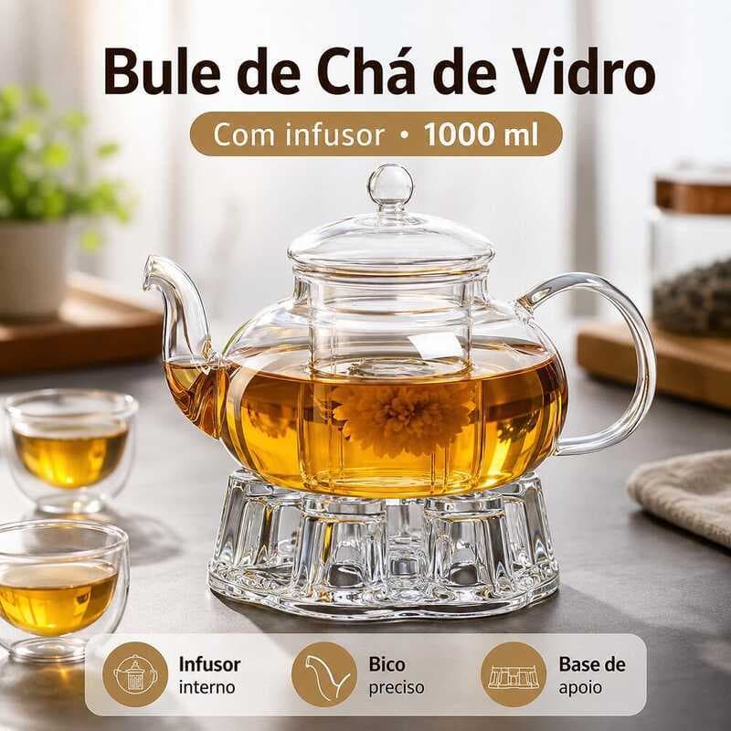 Chaleira Vidro Borossilicato Resistente Calor 1000ml Para Chá Cozinha Doméstica