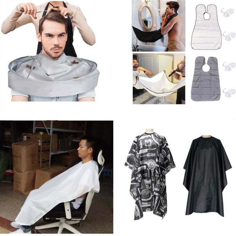 Avental de corte de cabelo estampado preto, capa prateada, pano, tintura de cabelo, xale, avental de barbear, ferramenta
