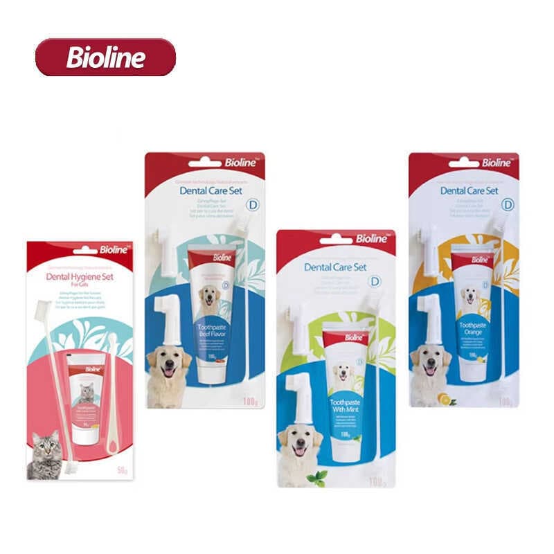 Bioline conjunto de escova de dentes para animais de estimação, escova de dentes para cães, limpeza Oral, remoção de den