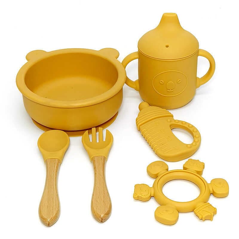 Prato de jantar para bebês Talheres infantis Tigela de comida complementar Prato de jantar de Silicone Ventosa Tigela Co