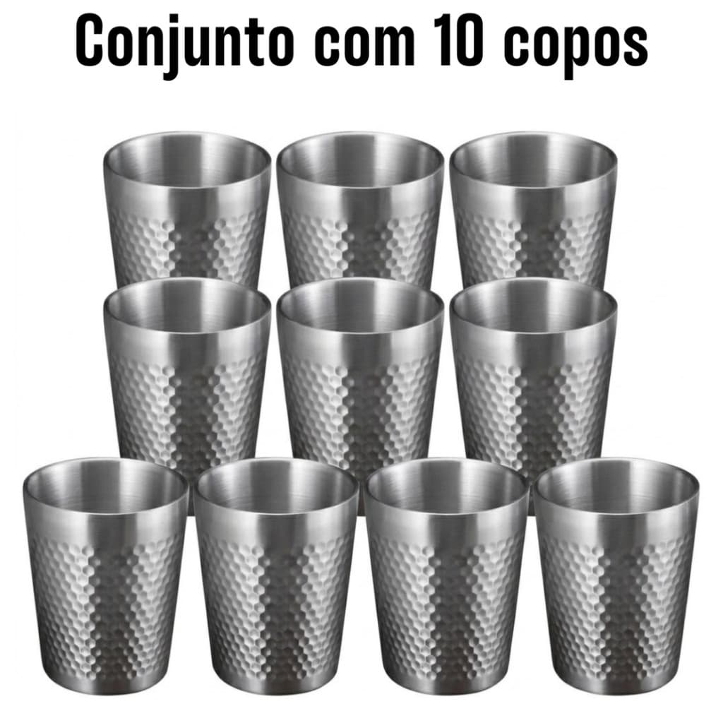 Copos de Inox 175ml Parede Dupla Kit 10 Peças Hexagonal para Café Chá Bebidas Design Premium