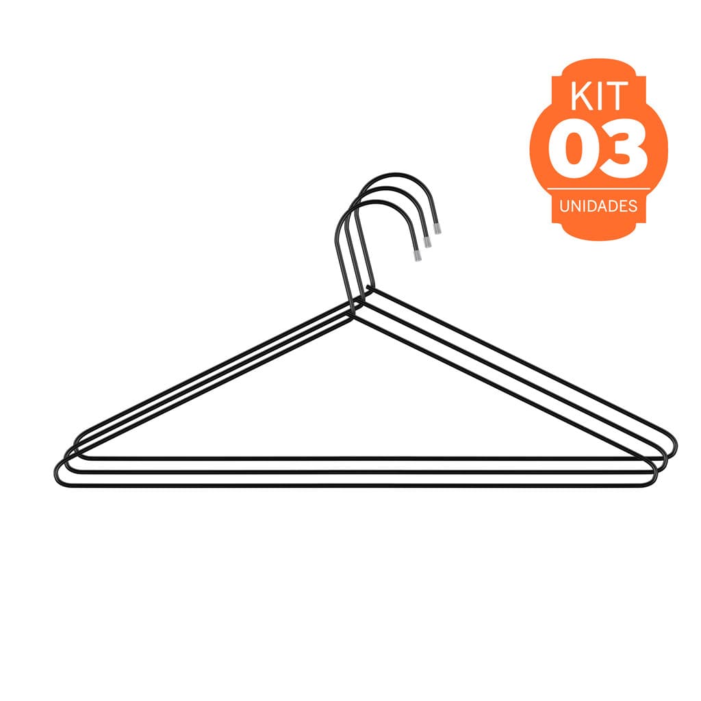 Cabides Leves e Resistentes - Kit de 3 Unidades em Preto, Perfeito para Qualquer Roupa