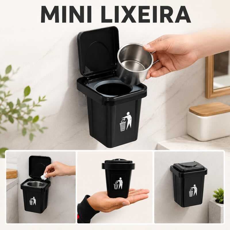 Lixeira pequena de Parede Compacta com Adesivo Sem Furo Mini Lixeira Multiuso para Banheiro, Cozinha e Escritório