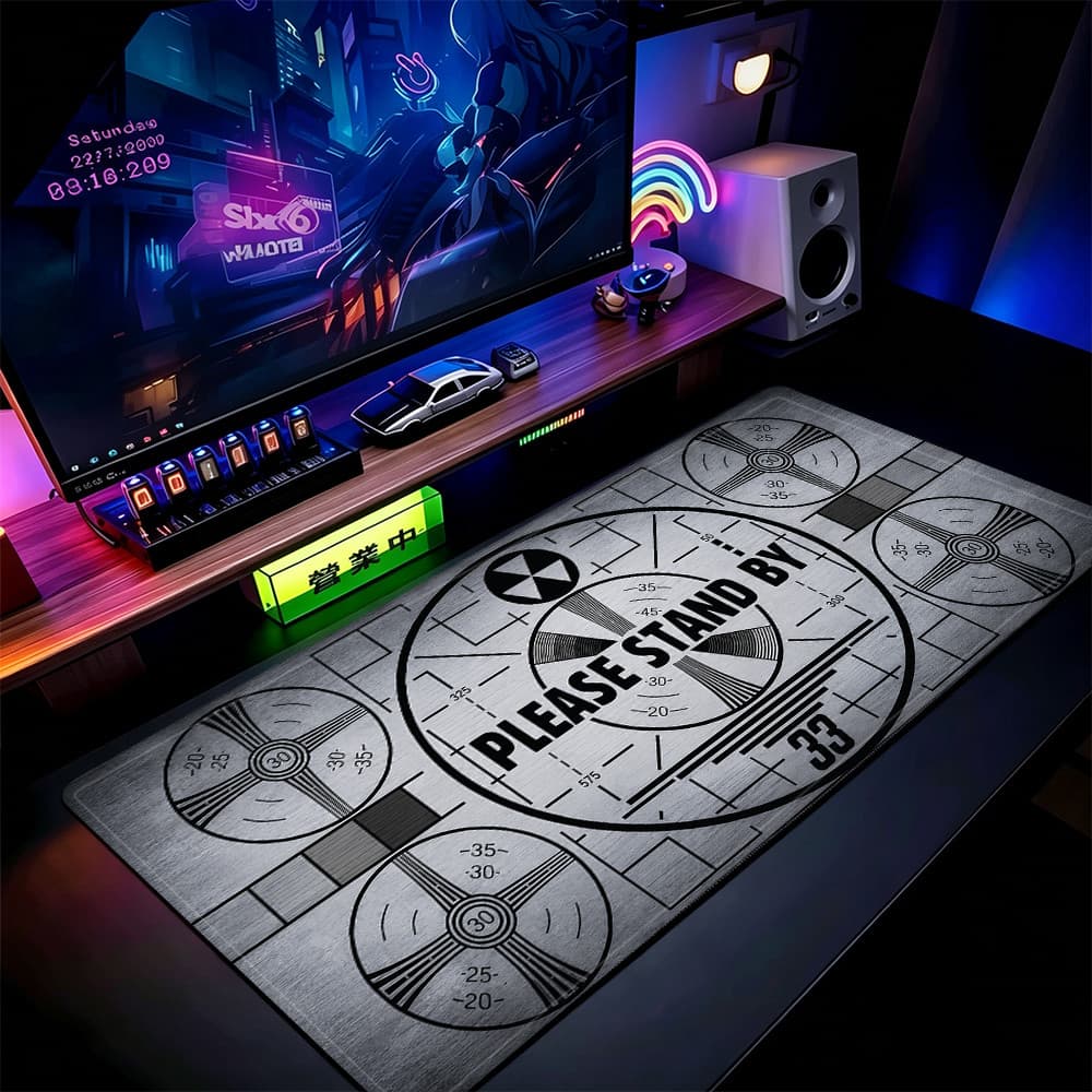 Retro Teste De TV Padrão Mouse Pad 80x30cm Tapete De Mesa De Jogos Estendido Base Antiderrapante Bordas Costuradas