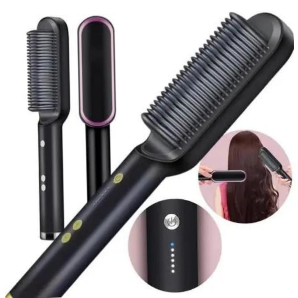 PRETO - Escova Alisadora Elétrica Bivolt