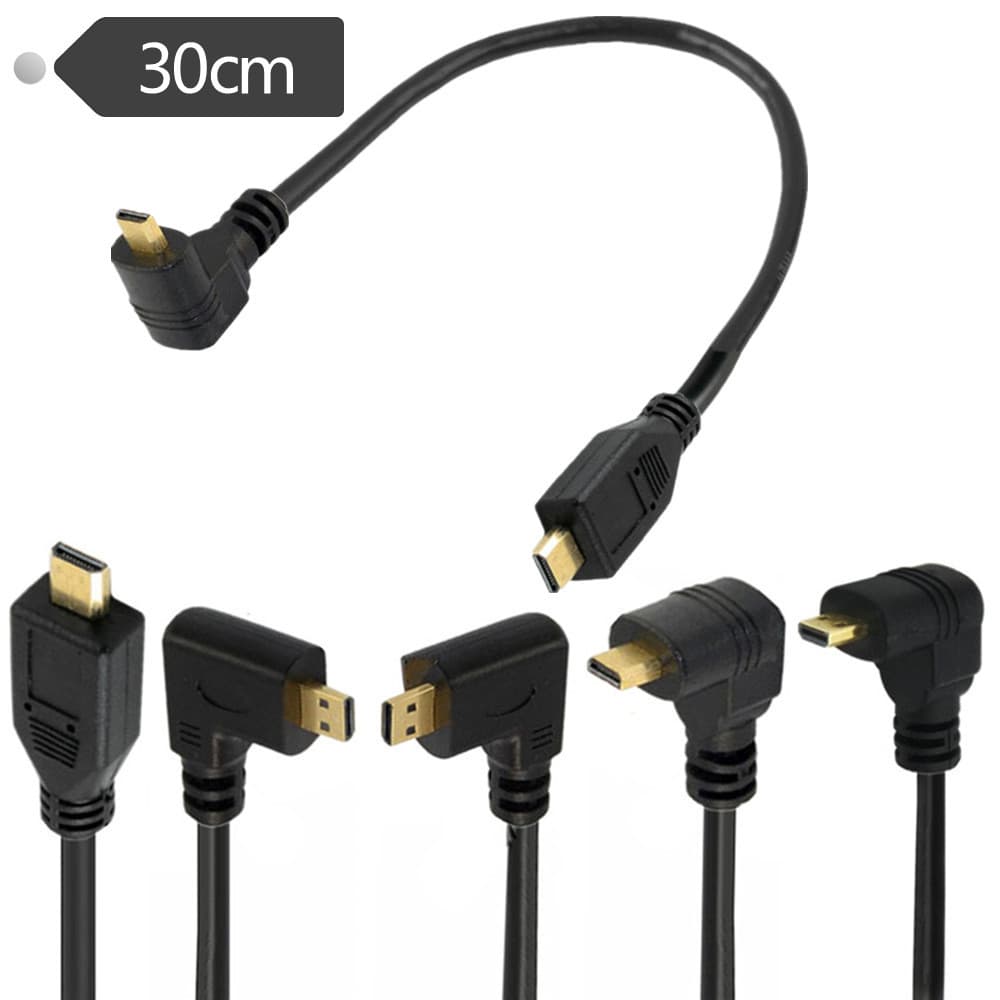 Cabo de vídeo cabo hdmi micro hdmi macho para macho 90 curva cabo de extensão hdmi d/m para d/m 0.3m cabo de conversão d