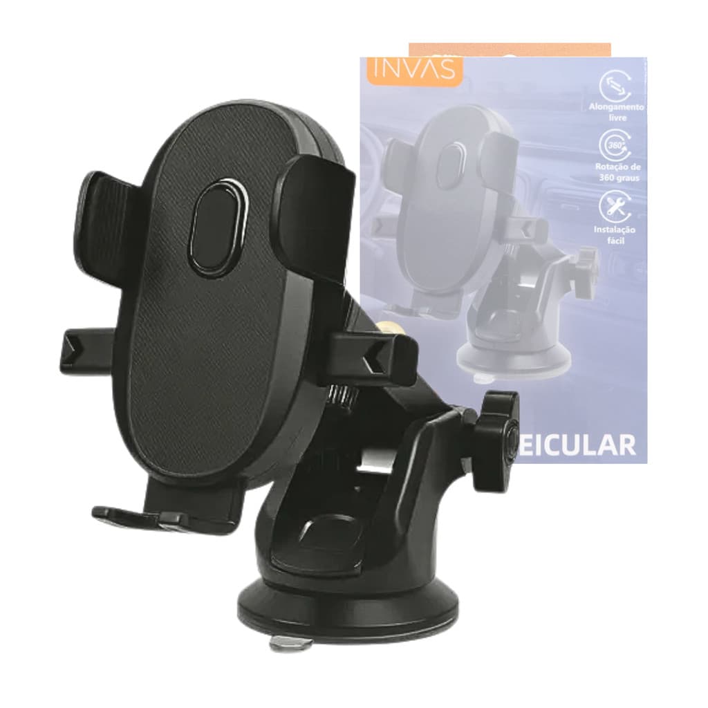 Suporte Veicular Celular Giro 360 com Trava e Ventosa de Fixação INOVA IN-12962