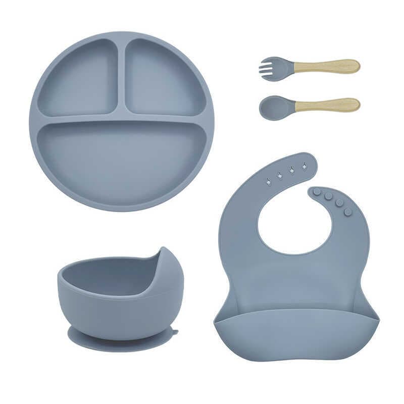 Conjunto de tigela de caracol de silicone para crianças, conjunto de 5 peças, babador de silicone resistente a choques,
