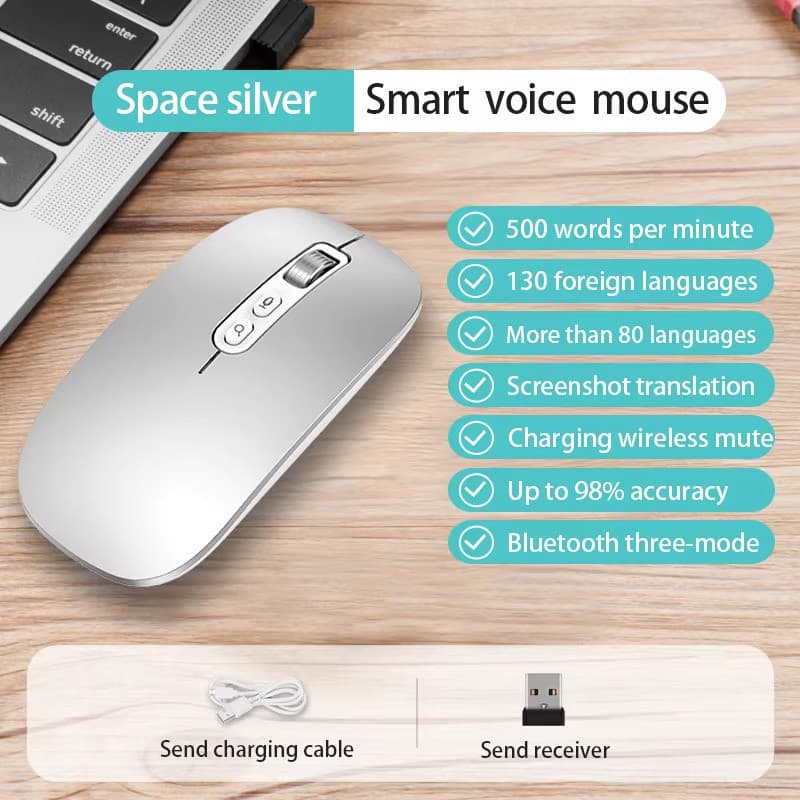 Ai Mouse Com Digitação De Voz E Assistente De Bate-Papo , Inteligente , Gravador Multilíngue Para Texto Bluetooth Silenc