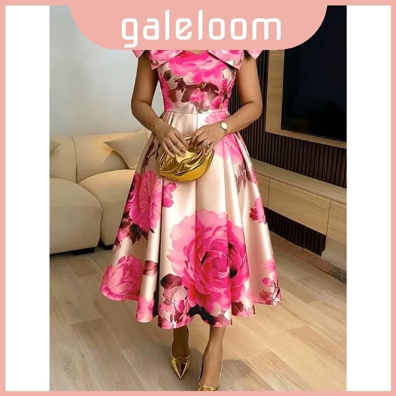Vestido Estampado Francês Flor De Laranja Com Gola Babado Para Uso Elegante De Férias