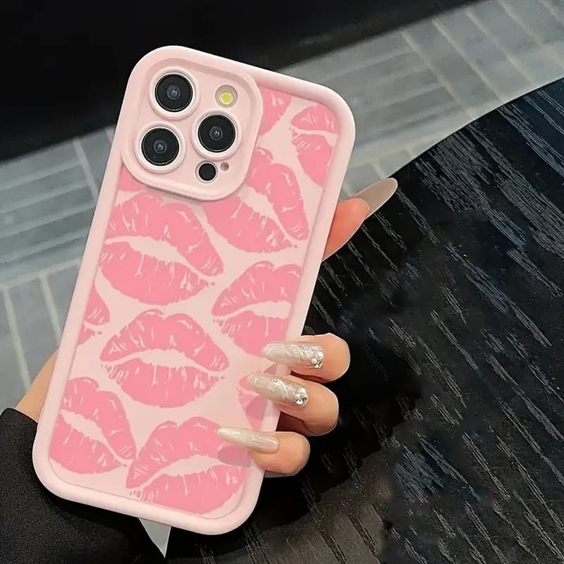 Lábios Rosa Impressão Borboleta Caso De Telefone Para iPhone 16 Pro Max 15 14 13 12 11 XS X XR 7 8 16 Plus