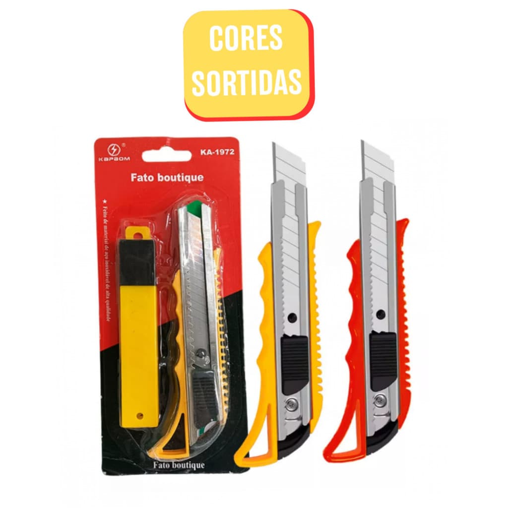 Estilete Profissional Doméstico Retrátil com Caixa Refil Lamina Extra - (Cores Sortidas)