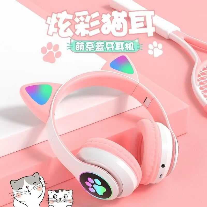 Fone de ouvido Bluetooth com orelha de gato fofo 28 fone de ouvido luminoso legal fone de ouvido sem fio colorido