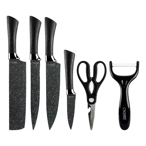Kit Facas 6 Pecas Preto Cozinha Em Aco Inox Churrasco
