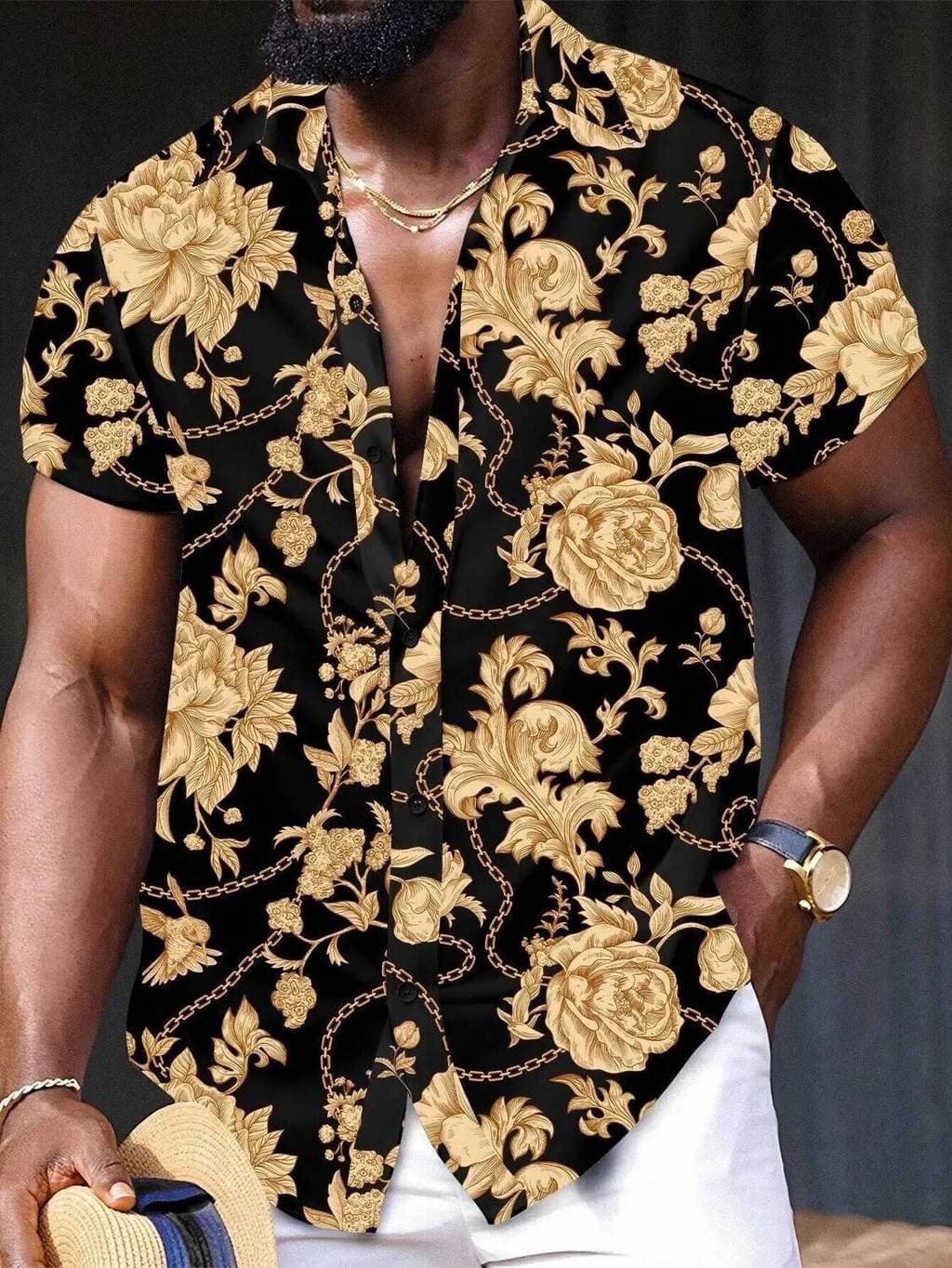 Camisa Casual Estampada Floral Masculina , Roupa Diária , Impressão 3D , Clássica , Manga Curta , Camisas Havaianas Para