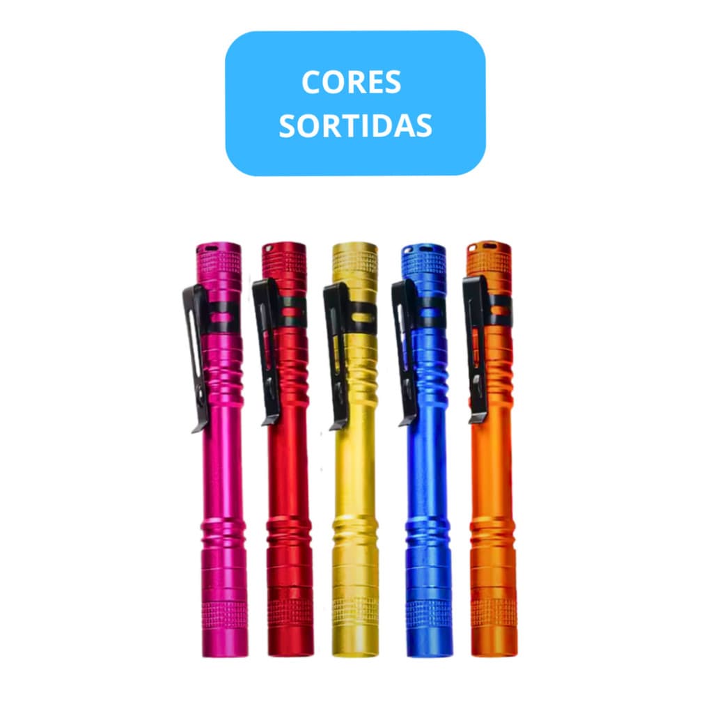 Lanterna Caneta LED Bolso Liga de Alumínio com Clipe Portátil Alta Luminosidade 2 Pilhas AAA