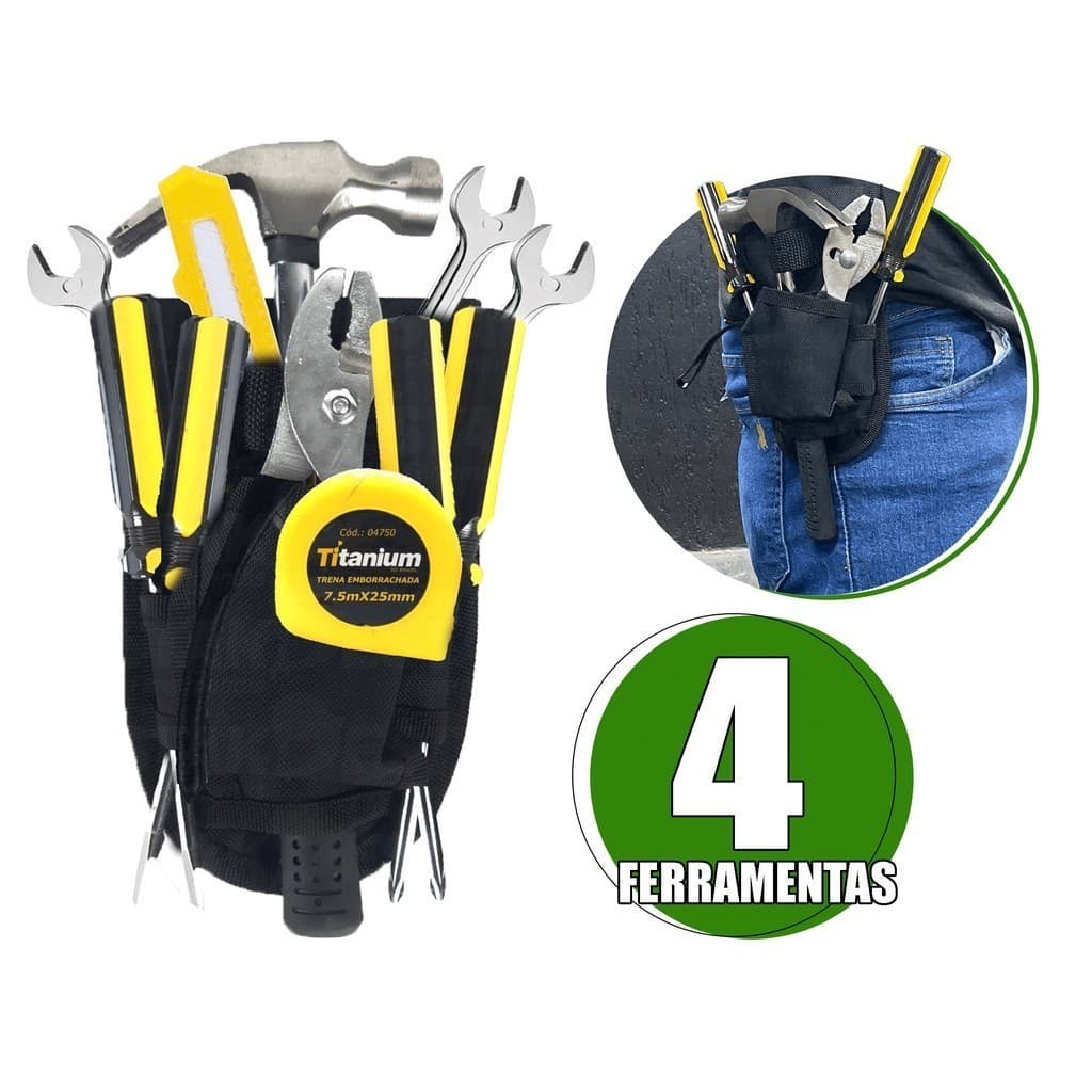 Cinto Bolsa Porta Ferramentas Com 4 Bolsos Reforçada 5493 Titanium