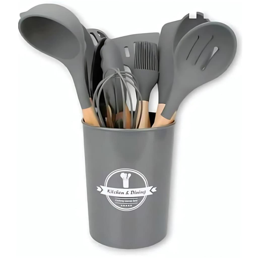 CINZA - Conjunto de Utensílios de Cozinha 12 Peças -Silicone