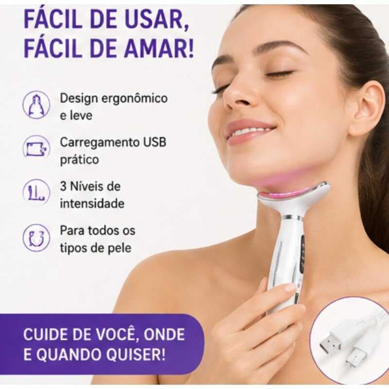 Marca Massageador de Pele Firmeza Papada LED 7 Modos Portátil Beleza Rosto e Pescoço com Luz Azul Vermelha