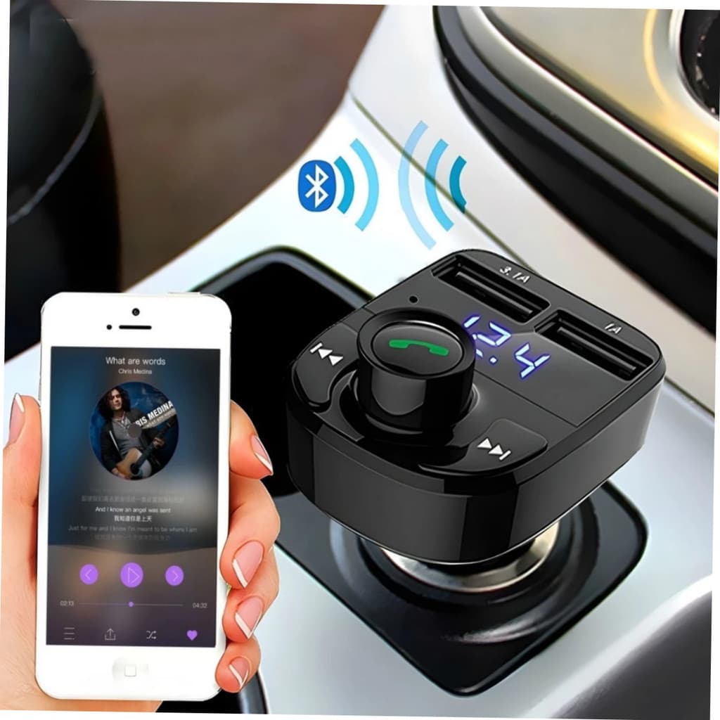 Adaptador Bluetooth Carro Transmissor FM Carregador Veicular Compatível com Android e iPhone - x8