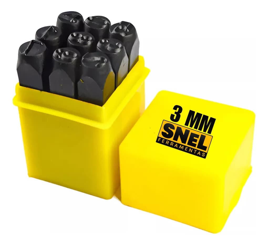 MARCADOR PUNCÃO PINO ALGARISMO CHASSI NÚMEROS 3MM SNEL JOGO 9 PECAS GRAVAÇÃO MOTOR CARRETINHA REBOQUE AÇO MANUAL