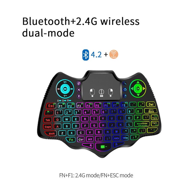 Teclado Sem Fio Modelo Duplo Air Mouse Controle Remoto Retroiluminado 2.4Ghz Bluetooth Portátil Multifuncional Mini Para