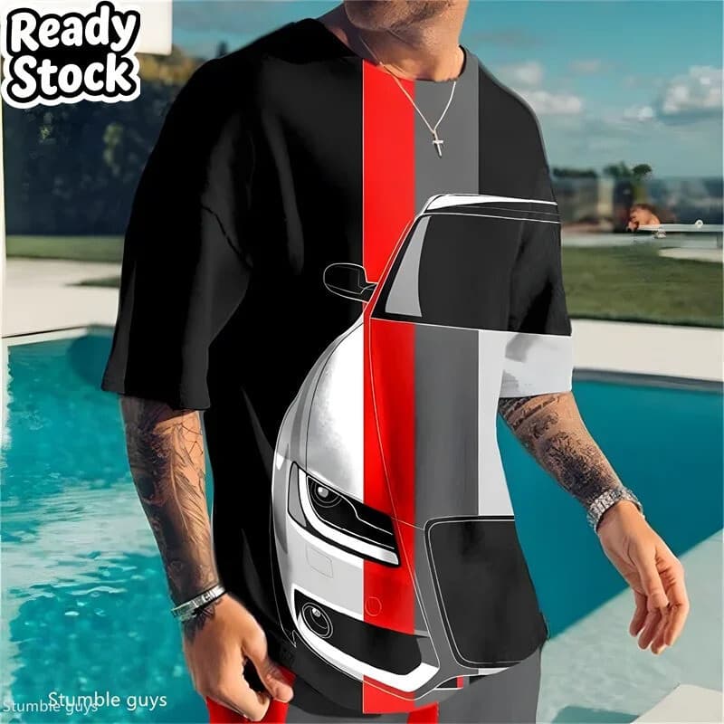 Camiseta Casual Masculina Tamanho Grande Verão Retro Padrão Solto Manga Curta Respirável Leve Oversized 3D Masculino De