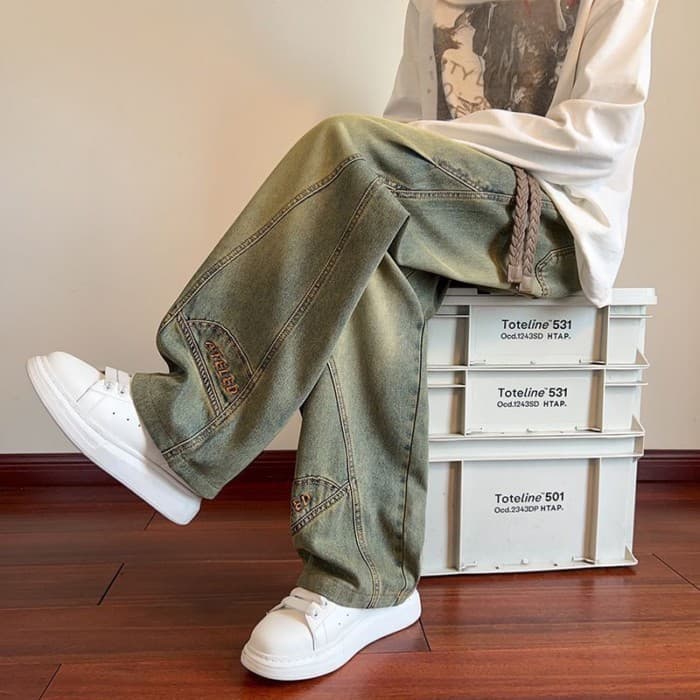 Outono inverno calças de brim retas masculinas Street Wear Retro solto calças retas All-Match calças masculinas era