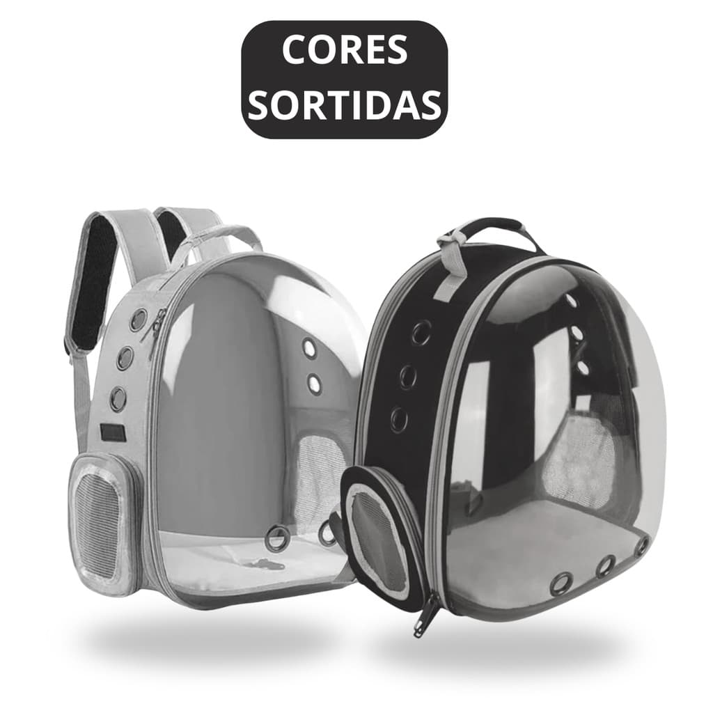 Preta ou Cinza - Mochila Pet Transporte para Cães e Gatos Visão Ampla com Entrada de Ar