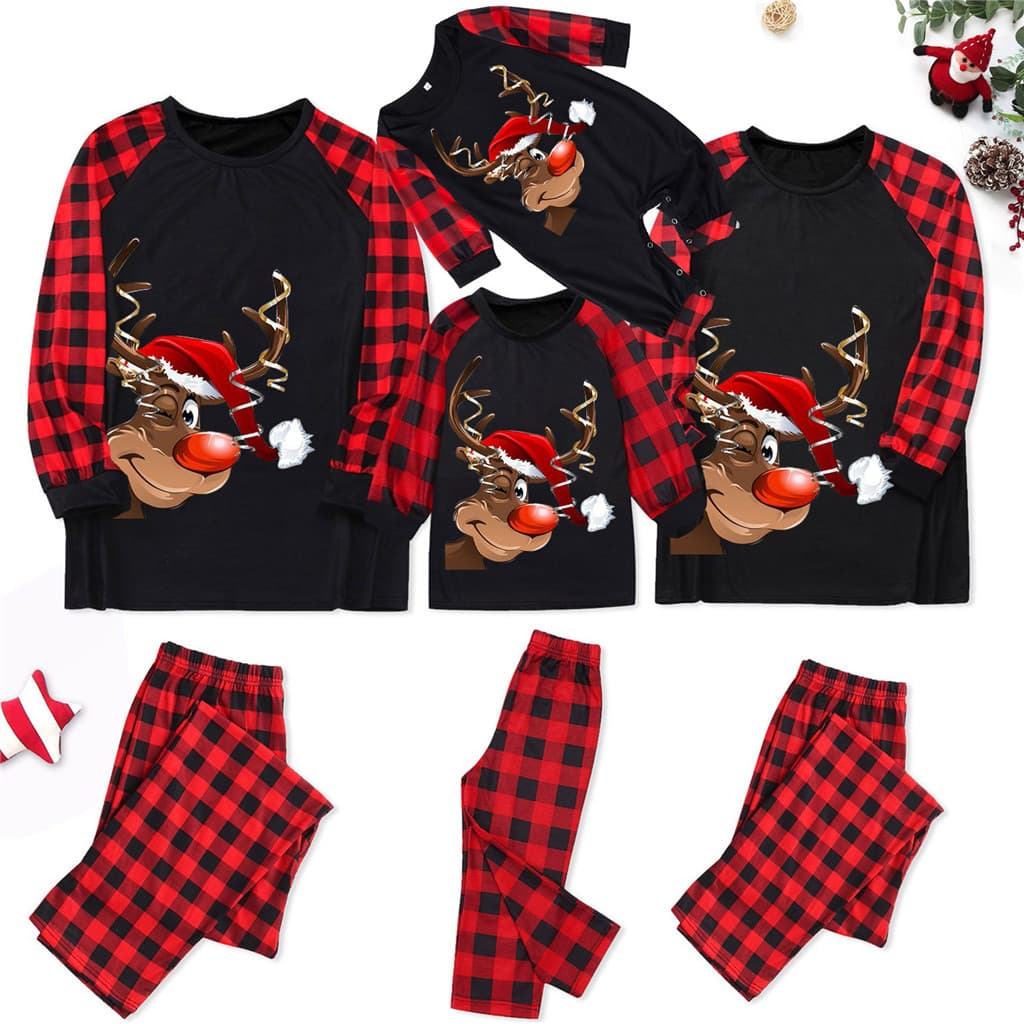 Trajes De Ano Novo Família Combinando Roupas Xadrez Impressão Solta Macio Pijamas Pai-Filho Loungewear Manga Longa 2 Peç