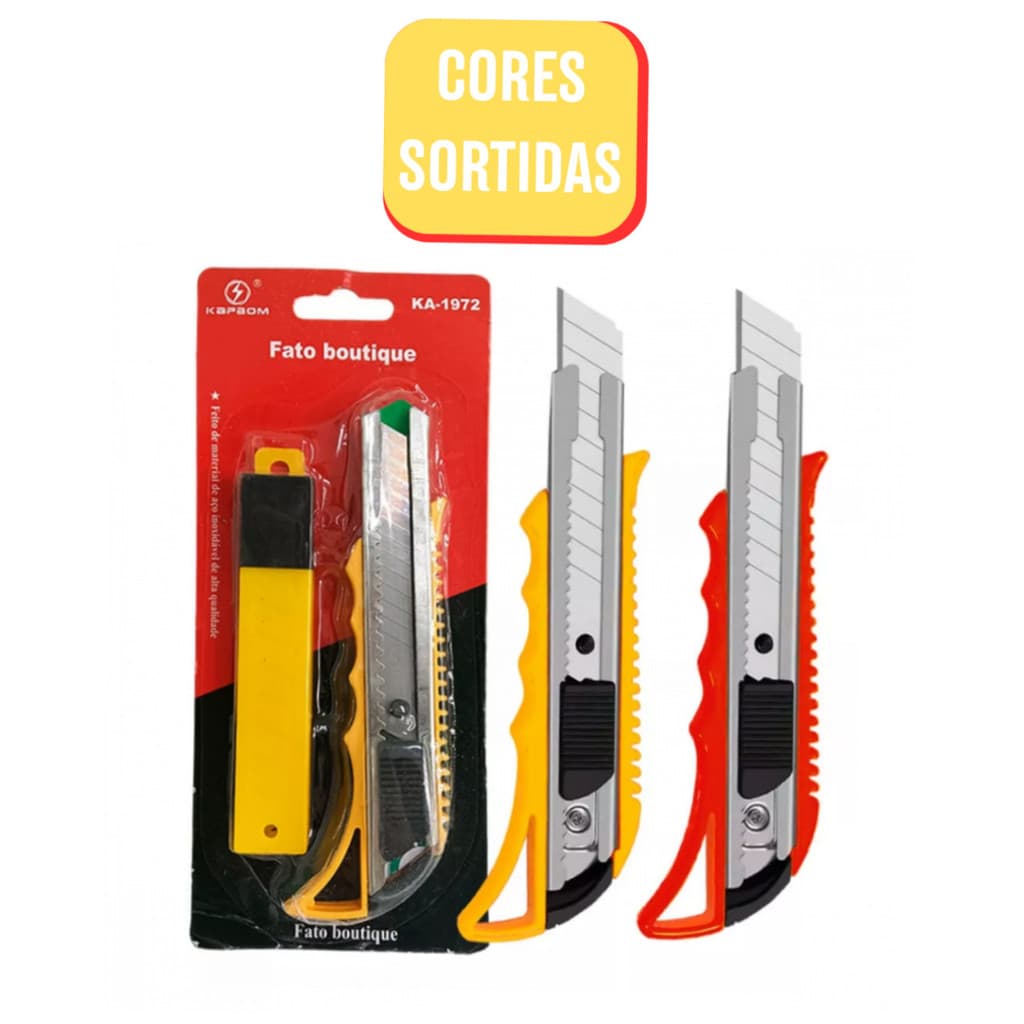 Estilete Profissional Doméstico Retrátil com Caixa Refil Lamina Extra - (Cores Sortidas)