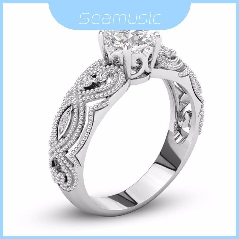 Qualidade 2 Em 1 Premium Feminino Branco Retro Noivado Aliança De Casamento Conjunto De Anéis De Coração