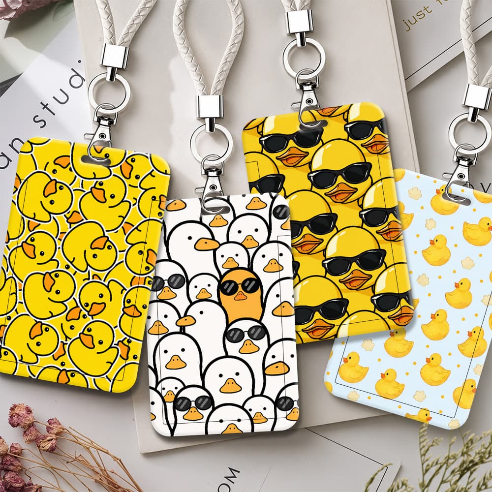 Bonito Pato Amarelo ID Titular Do Cartão Cordão Engraçado Óculos De Sol Impressão Completa Crachá Capa Kawaii Estudante